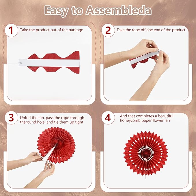 20 Pcs Brown Hanging Paper Fan, Hanging Honeycomb Round Paper Fans - Image 3