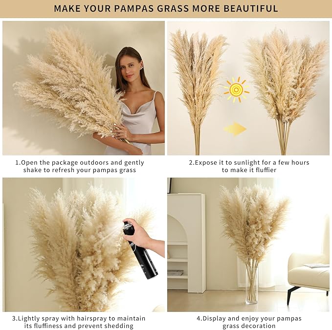 10 Stems 46 inch Tall Pampas Grass Decor - Image 4