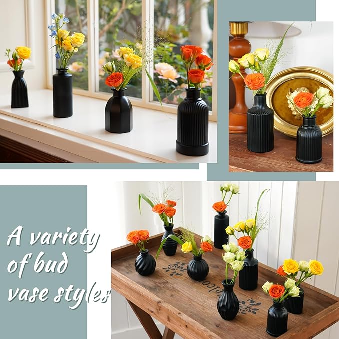 Black Vase, Bud Vases Set of 12, Small Glass Vase - Image 7