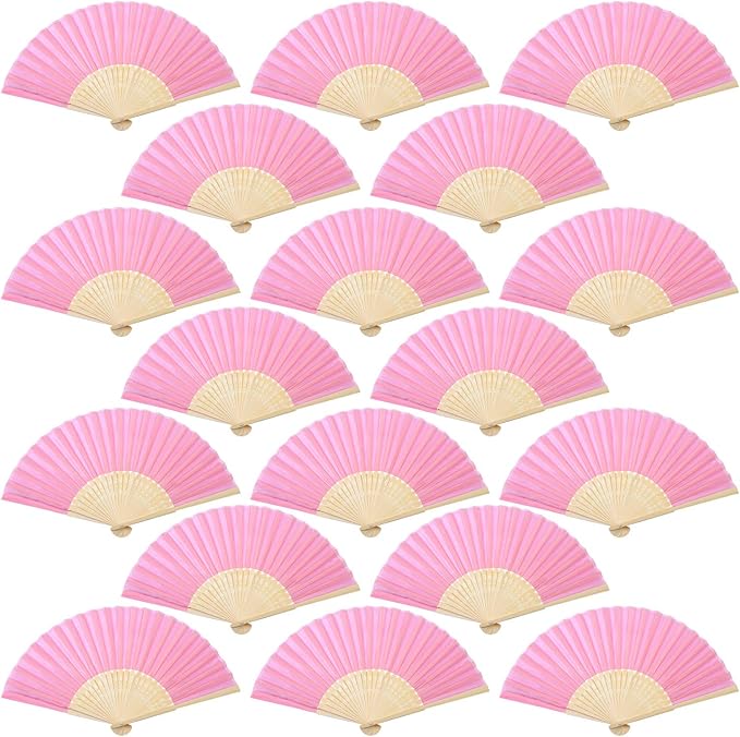 Aneco 18 Pieces Pink Handheld Cloth and Bamboo Folding Fans by Aneco