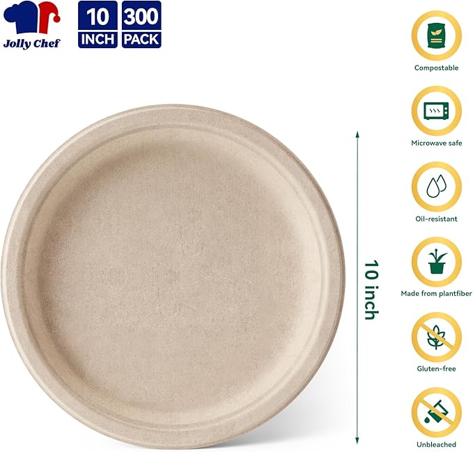 JOLLY CHEF Compostable Heavy Duty Plates   Eco-Friendly Disposable - Image 2