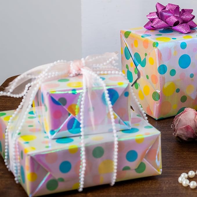 Burymento Holographic Pink Dot Gift Wrapping Paper - Image 6