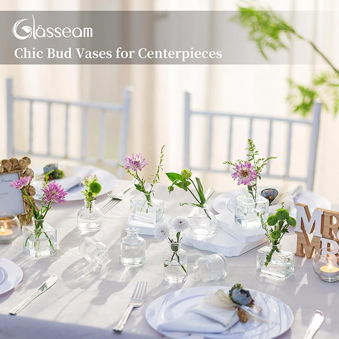 Glasseam Mini Bud Vases for Centerpieces: Clear Small Flower Vase Set of 20 - Image 4
