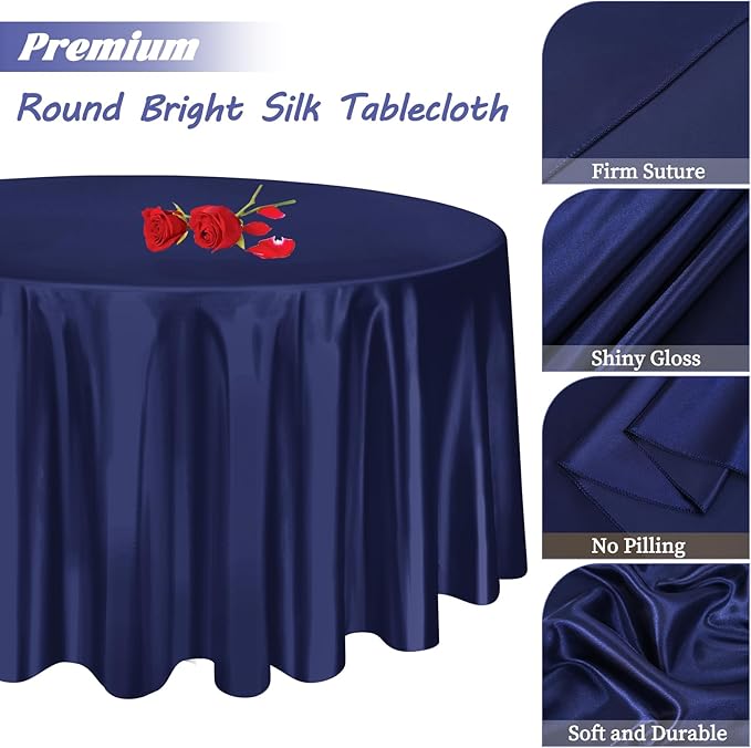 12 Pack 108 Inch Navy Blue Satin Tablecloth - Image 4