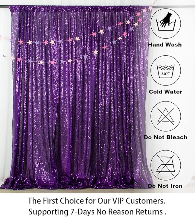 ShinyBeauty Sequin Backdrop 7FTx7FT Royal Purple Sequin Fabric Backdrop Drapes - Image 5