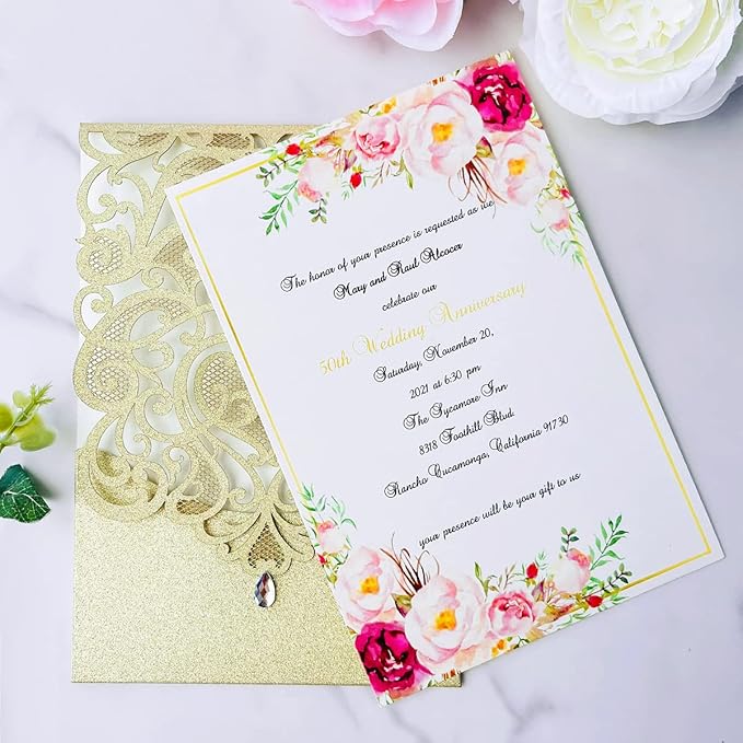 Hosmsua 50PCS Personalized Wedding Invitations Kit 5.12 x 7.3 Laser Cut Hollow - Image 6