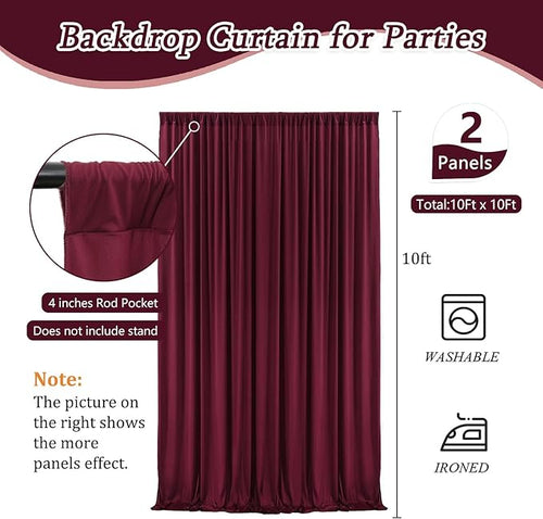 10 x 10 Feet Burgundy Backdrop Curtain - Image 2