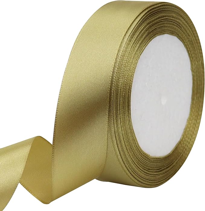 Champagne Gold Solid Satin Ribbon 1 Inch 25 Yards Solid Polyester Fabric Ribbon by Riunbb