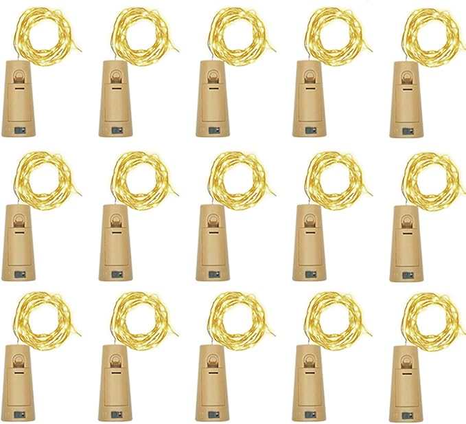 Wine Bottle Lights with Cork, Battery Operated 15 Pack 20 LED Cork Shape Silver by LoveNite
