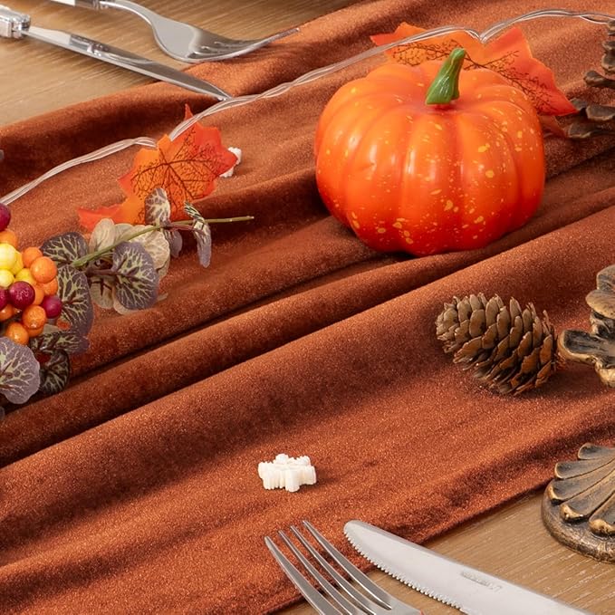 MLMC Terracotta Fall Thanksgiving Table Runner 10ft Luxury Rust Burnt Orange - Image 5