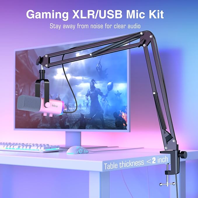 FIFINE XLR Gaming Microphone USB, PC Dynamic Microphone Kit - Image 2