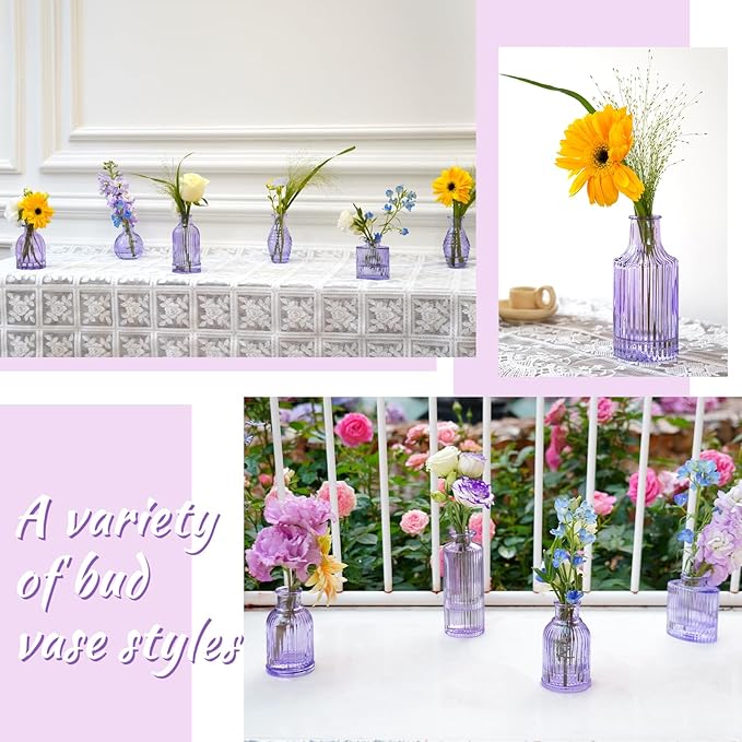 Glass Bud Vases 24 in Bulk, Small Purple Vase Glass Vases - Image 7