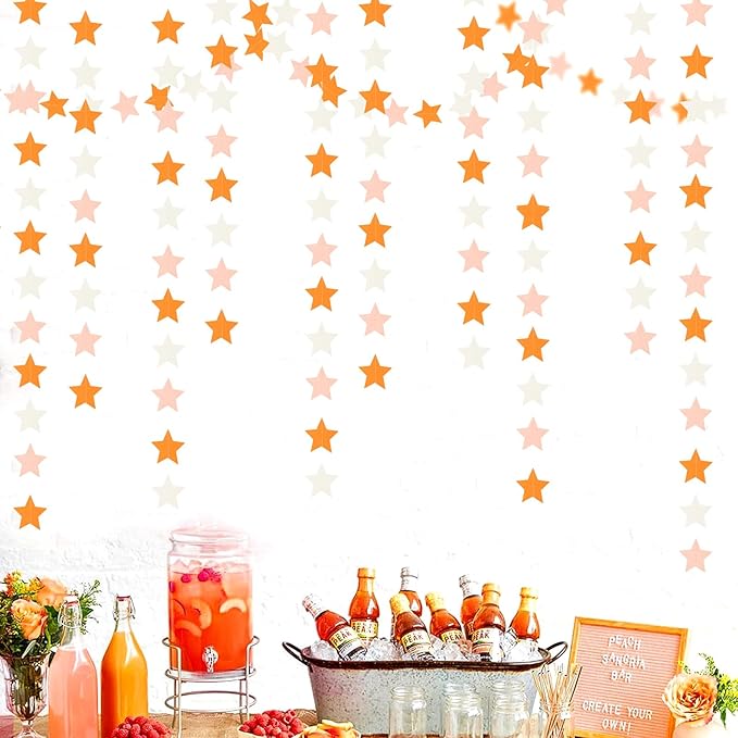 Orange-Beige Peach Party-Decorations Star Garland - 62ft Boho Fall Autumn - Image 6