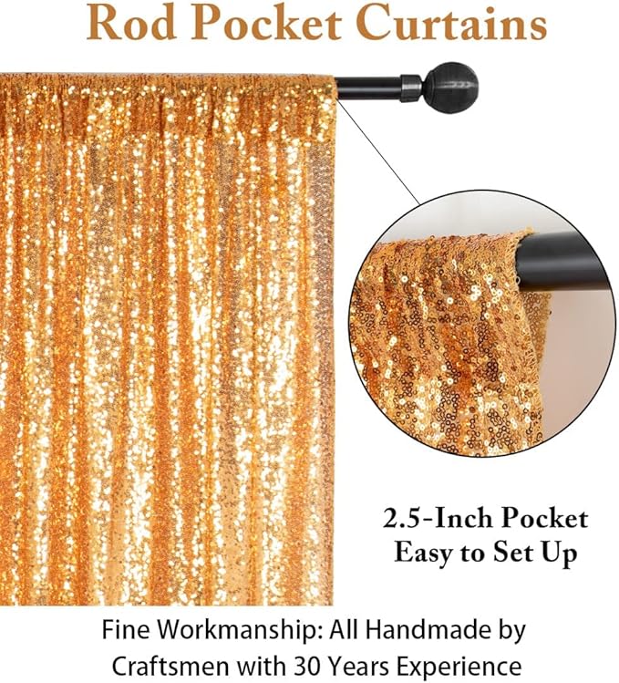 ShinyBeauty Sequin Backdrop Curtains 4 Panels Gold 2FTx8FT Gold Sequin Backdrop - Image 3