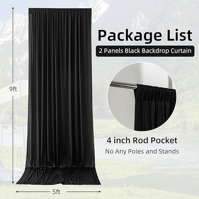 10ft×9ft Black Backdrop Curtain, Wrinkle Free Thick Polyester Drapes - Image 3