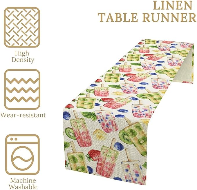 Ice Cream Table Runner, Watercolor Fruit Ice Popsicles Berry Kiwi Cold Summer - Image 4