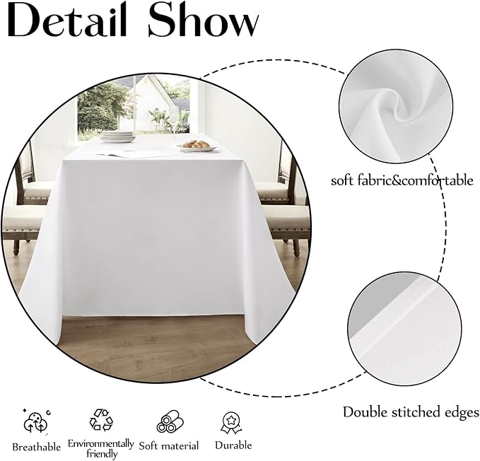 Rectangle Tablecloths 90x132 Inch 8 Pack White Tablecloth Washable Decorative - Image 4