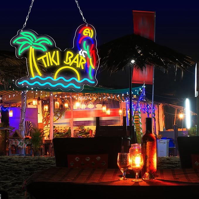 LED Neon Tiki Bar Signs Dimmable Beach Theme Wall Decor Hawaii Pool Bar Party - Image 2