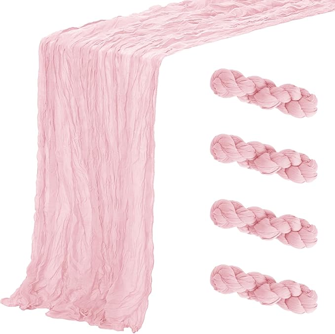 Aktor 4 Pack Pink Table Runner Boho Cheesecloth Table Runner Semi Sheer Gauze by Unknown