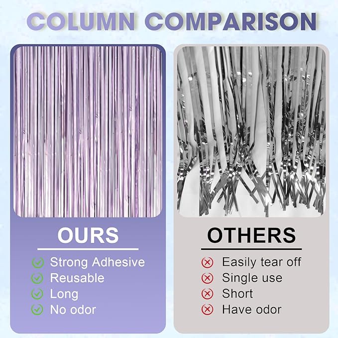 2 Pack Light Purple Foil Fringe Backdrop Curtains, Tinsel Streamers Party - Image 3