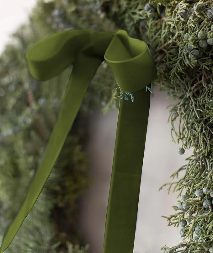 Olive Green Velvet Ribbon 1.5'' 25 Yards - Image 4