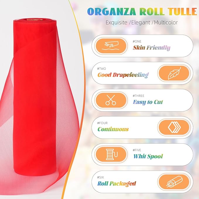 Crystal Organza Fabric Tulle 11 Inch by 50 Yards Sheer Tulle Rolls - Image 3