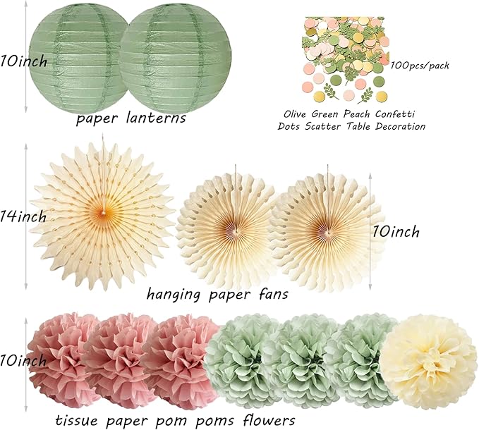 Dusty Pink and Sage Green Party Decorations Dusty Rose Sage Green Tissue Pom - Image 7