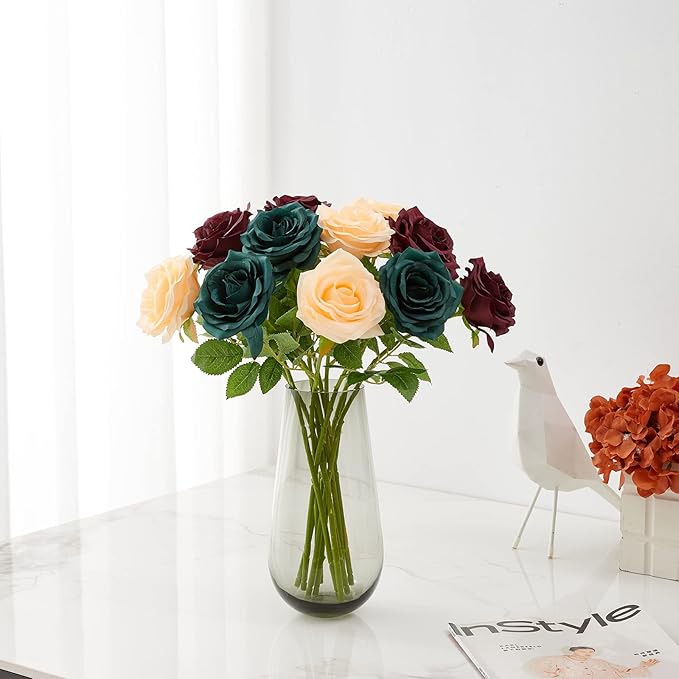 Artificial Rose 10pcs Open Flower Bouquet Faux Rose Stems - Image 6
