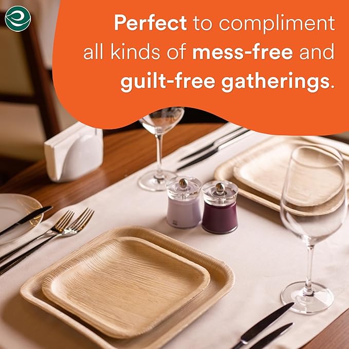 ECO SOUL Compostable 7 & 10 Inch Palm Leaf Square Plates Like Bamboo Plates | - Image 6