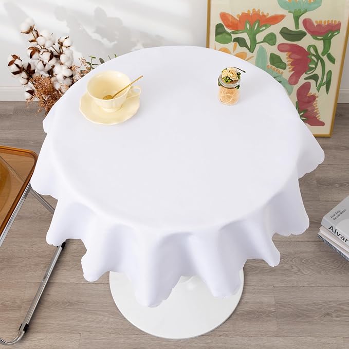Small Round White Tablecloth 36 Inch Polyester Fabric Washable Table Cover - Image 2