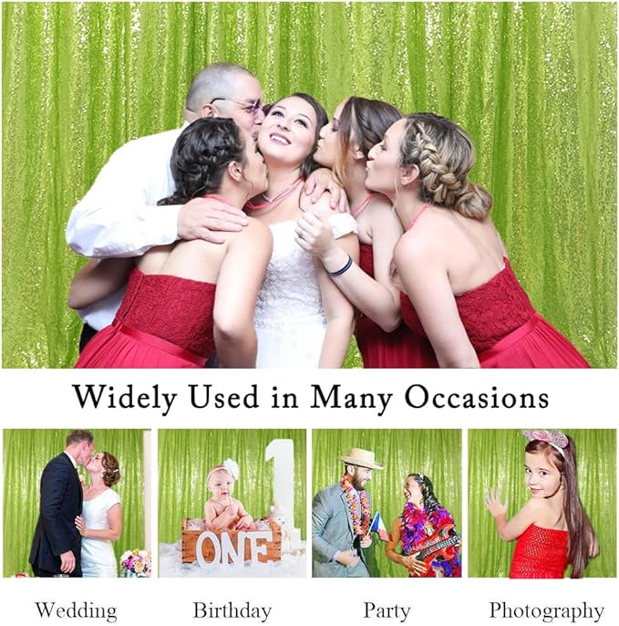 ShinyBeauty Green Sequin Backdrop Curtains 8ft 2 Panels Glitter Backdrops - Image 7