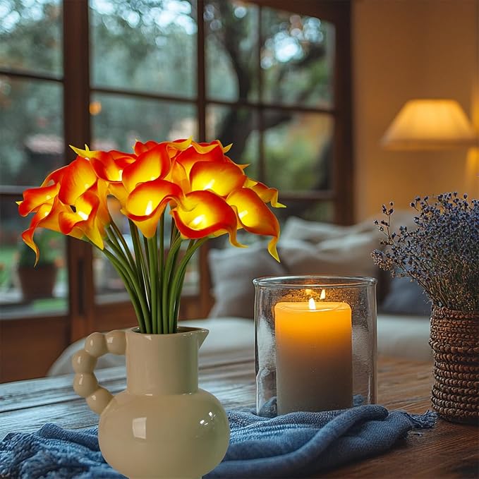 20pcs Artificial Calla Lily Bouquet Lamp Faux Floarl Night Light Real Touch - Image 3