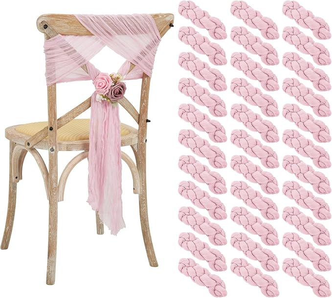 50 PCS Cheesecloth Chair Sashes Bows Wedding Aisle Decorations Chair Ribbon by Lumaycens
