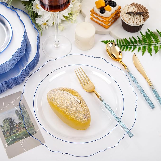 Liacere 150PCS Clear and Blue Plastic Plates-Clear and Blue Disposable Plates - Image 5