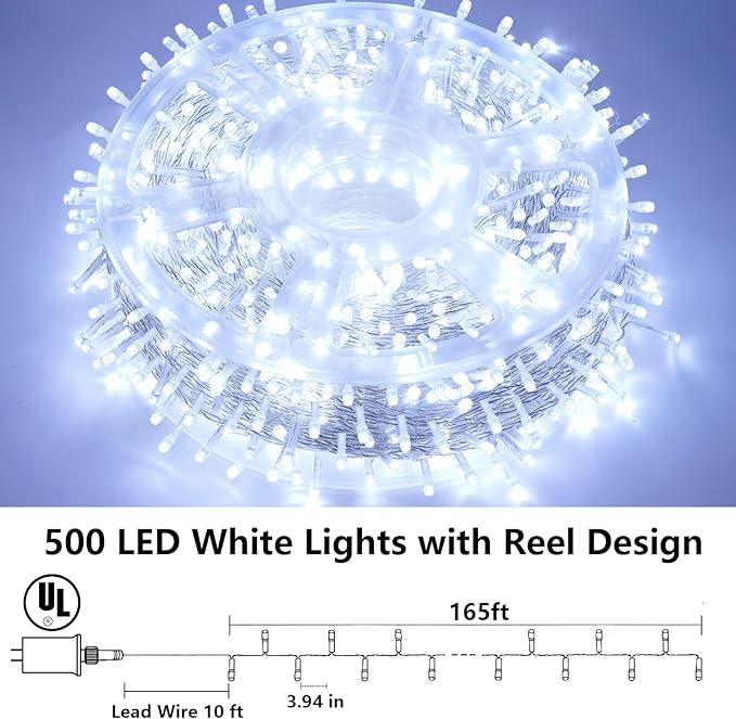 YEGUO 165ft 500 LED White Christmas Lights Outdoor Waterproof, Twinkle Tree - Image 2