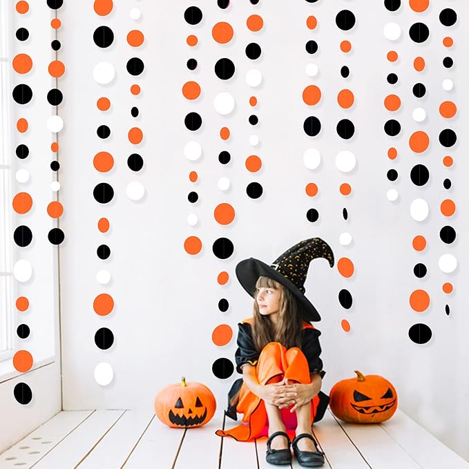 46Ft Orange Black Circle Dot Garland Black Orange and White Polka Dot Hanging - Image 8