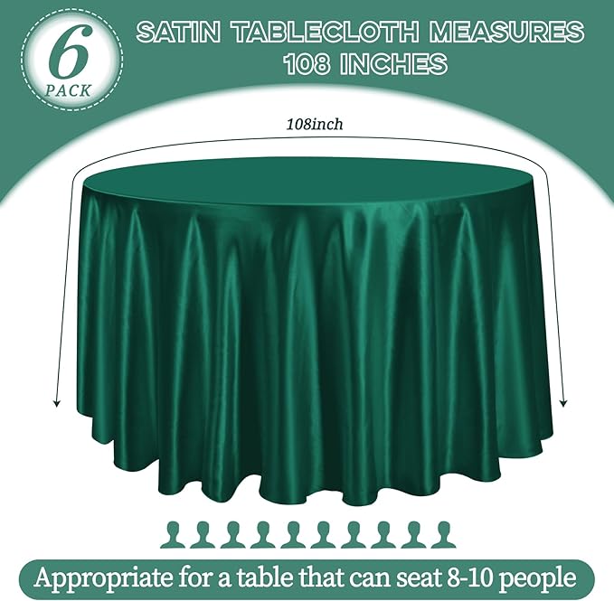 6 Pack 108 Inch Hunter Green Satin Tablecloth - Image 2