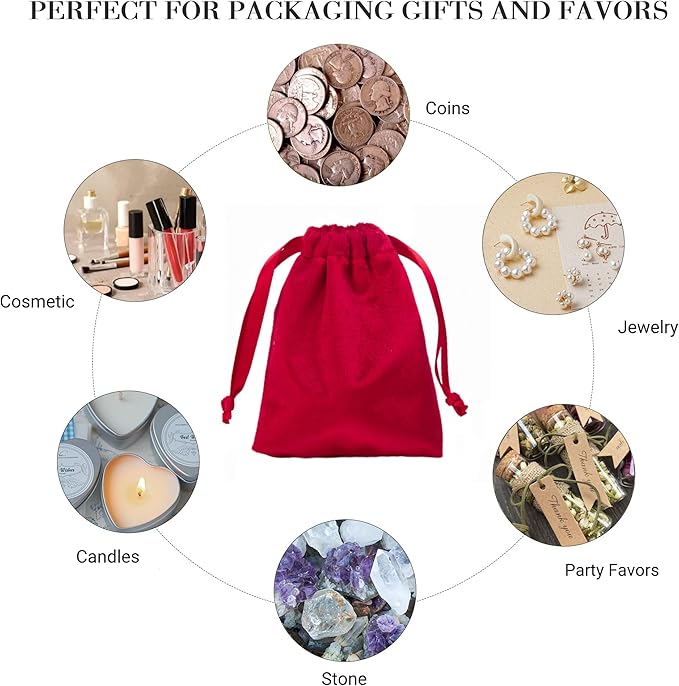 QIANF 12pcs Red Velvet Drawstring Bags 3x4 inches Velvet Cloth Small Gift Bags - Image 5