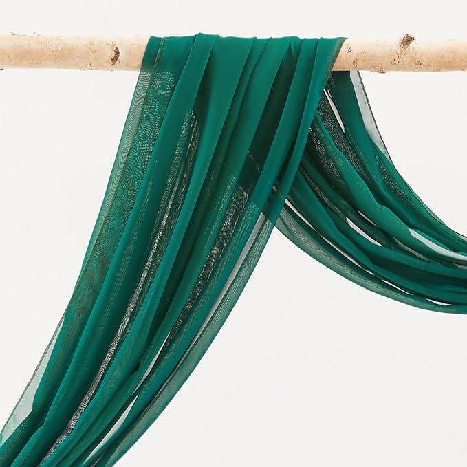 Wedding Arch Draping Fabric, 1 Panel 18FT Emerald Green Sheer Chiffon Curtain - Image 3