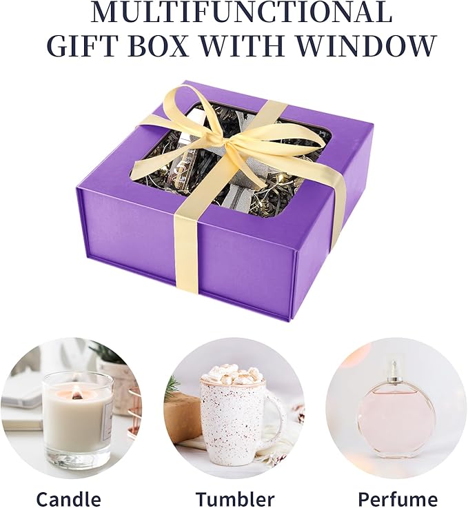 TIACABO Purple Gift Box with Window, 7.5"x7.5"x3.1" Bridesmaid Boxe - Image 3