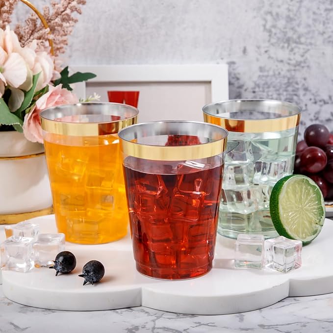 DaYammi 200 Pack Gold Plastic Cups 10 Oz Clear Plastic Cups Gold Rimmed - Image 3