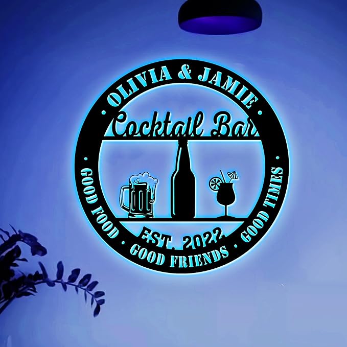 Personalized Cocktail Bar Metal Sign LED Lights, Cocktail Sign, Drinking Lounge - Image 3