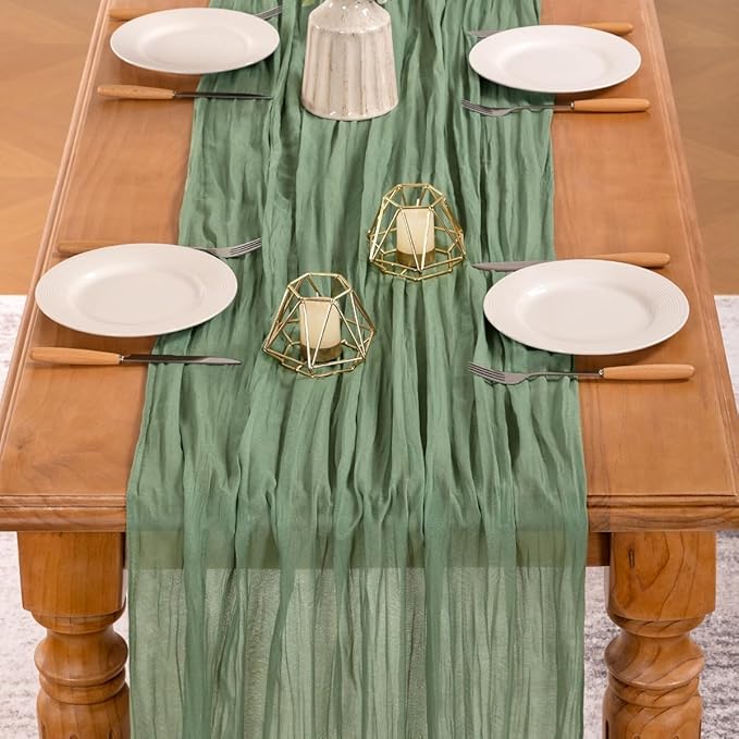MLMW 4 Pack Sage Green Table Runner Cheesecloth Boho Gauze Rustic Cheese Cloth - Image 5