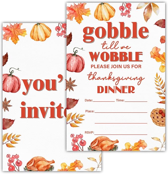 Thanksgiving Party Invitations Fall Pumpkins Turkey Friendsgiving Thanksgiving by RNYJJ
