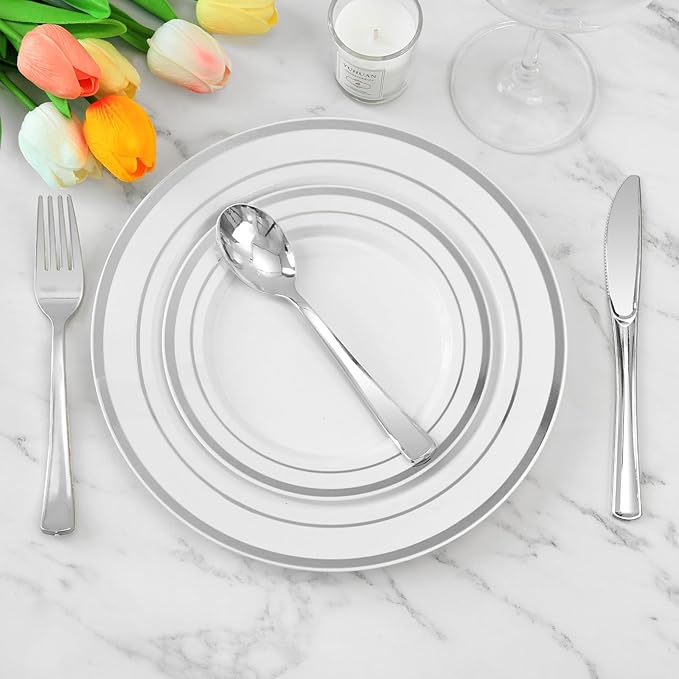 BESTVIP 50 Pack 6.9 Inch Silver Plastic Spoons, Heavy Duty Plastic Silverware - Image 5