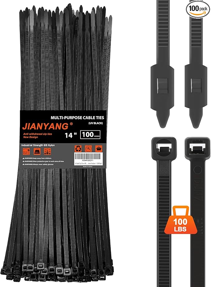 14 Inch Anti Withdrawal Zip Ties 100 LBS Tensile Strength Heavy Duty Cable Wire by JIANYANG