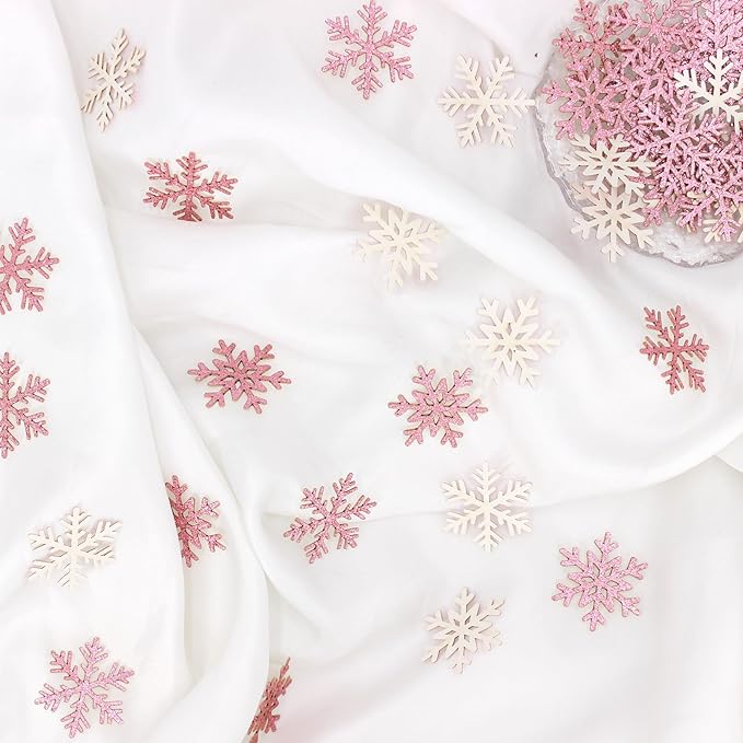 200PC Pink Glitter Snowflake Confetti Winter Onderland Decorations Paper - Image 4