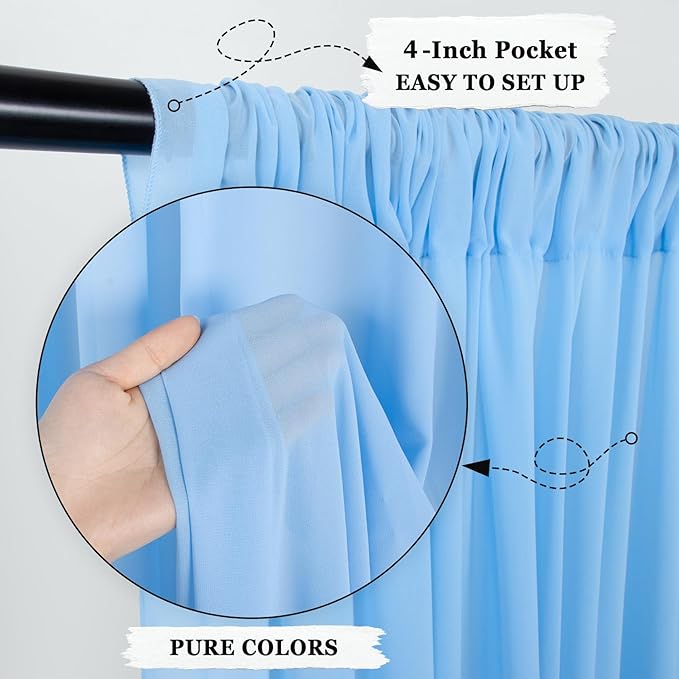 DUOBAO Sky Blue Chiffon Backdrop Curtain-2 Panels 29x120-Inch Wedding Backdrop - Image 6
