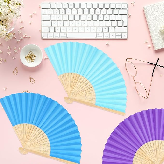 12 Pieces Hand Held Bamboo Folding Fans Paper Fans Handheld - Image 6