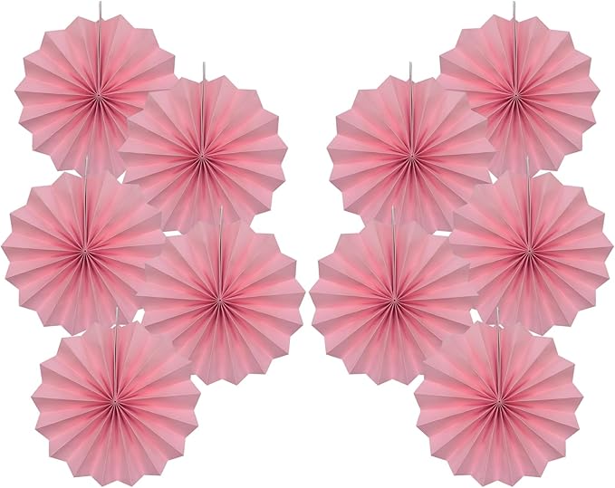 Pink Party Decorations, Baby Shower Decorations Party Paper Fans Bulk 8in by BARTHEW